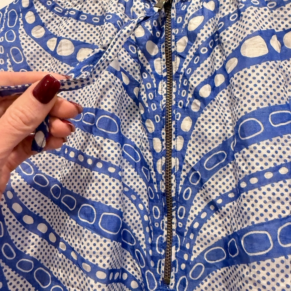 Marie Oliver Blue & White Linen Blend Puff Sleeve Blouse Top Size 1 - Picture 5 of 7
